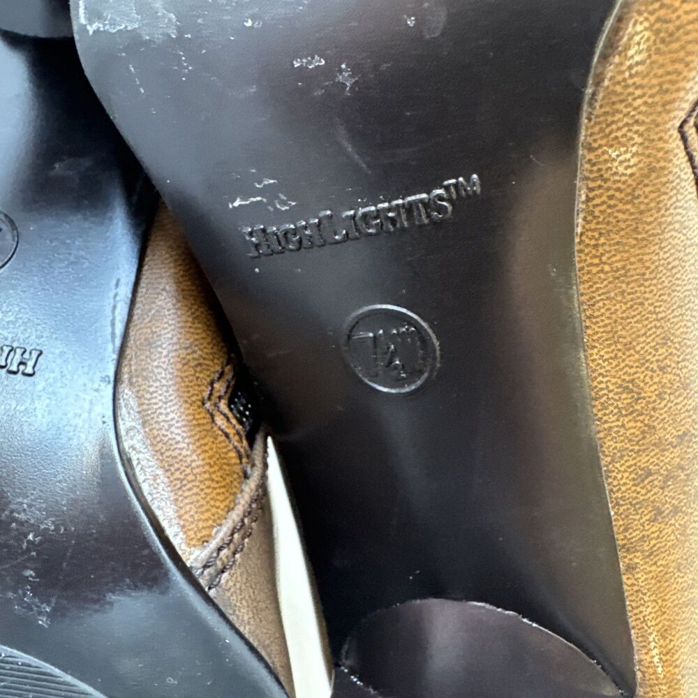 Highlights Women’s Brown Leather Ankle Heels Zipper Booties Size 7.5 - Picture 6 of 7